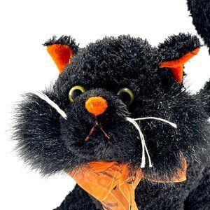 Black Cat Halloween Plush Trick Or Treat 15" Fine Toy Co Orange Ears Yellow Eyes
